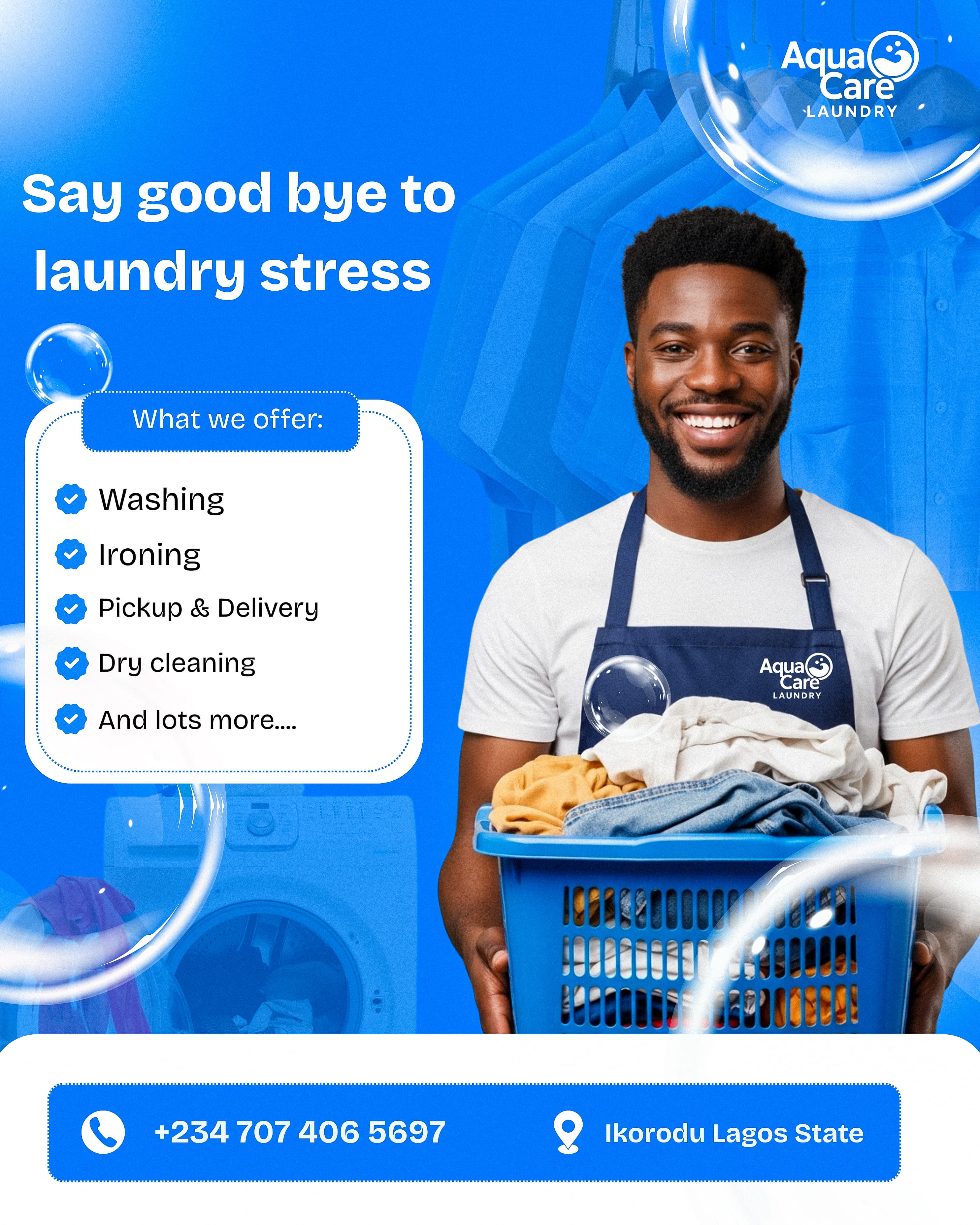 AquaCare Laundry Promo portfolio design by PrimeEdge Creative