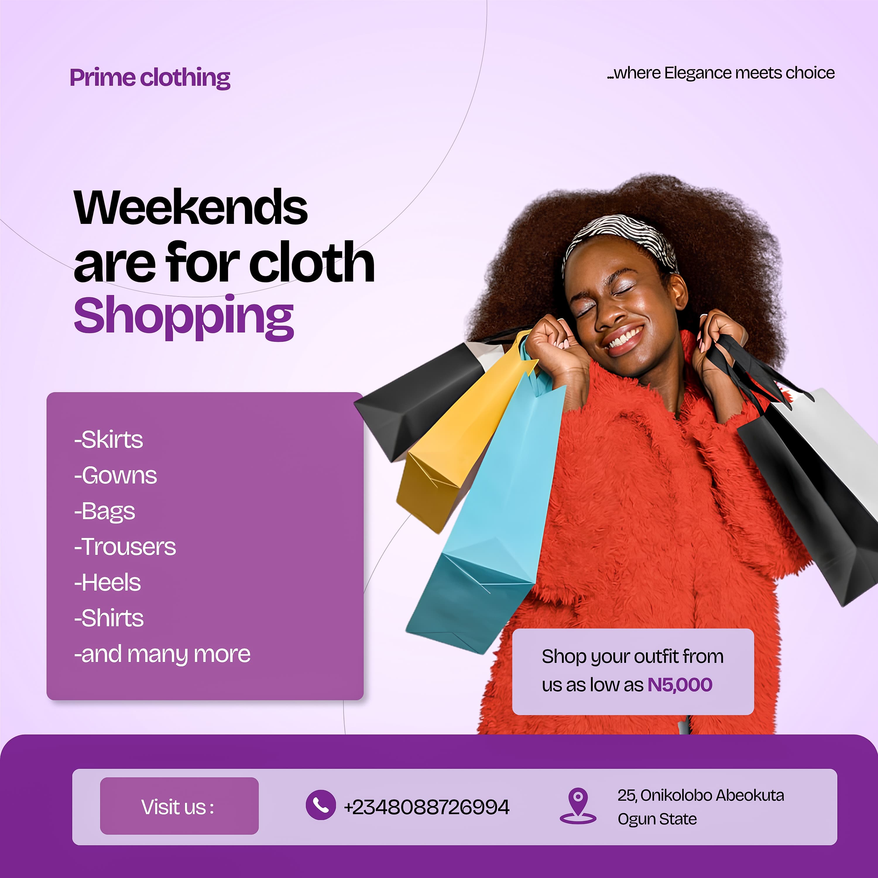 Weekend clothing shopping promotional Canva flyer