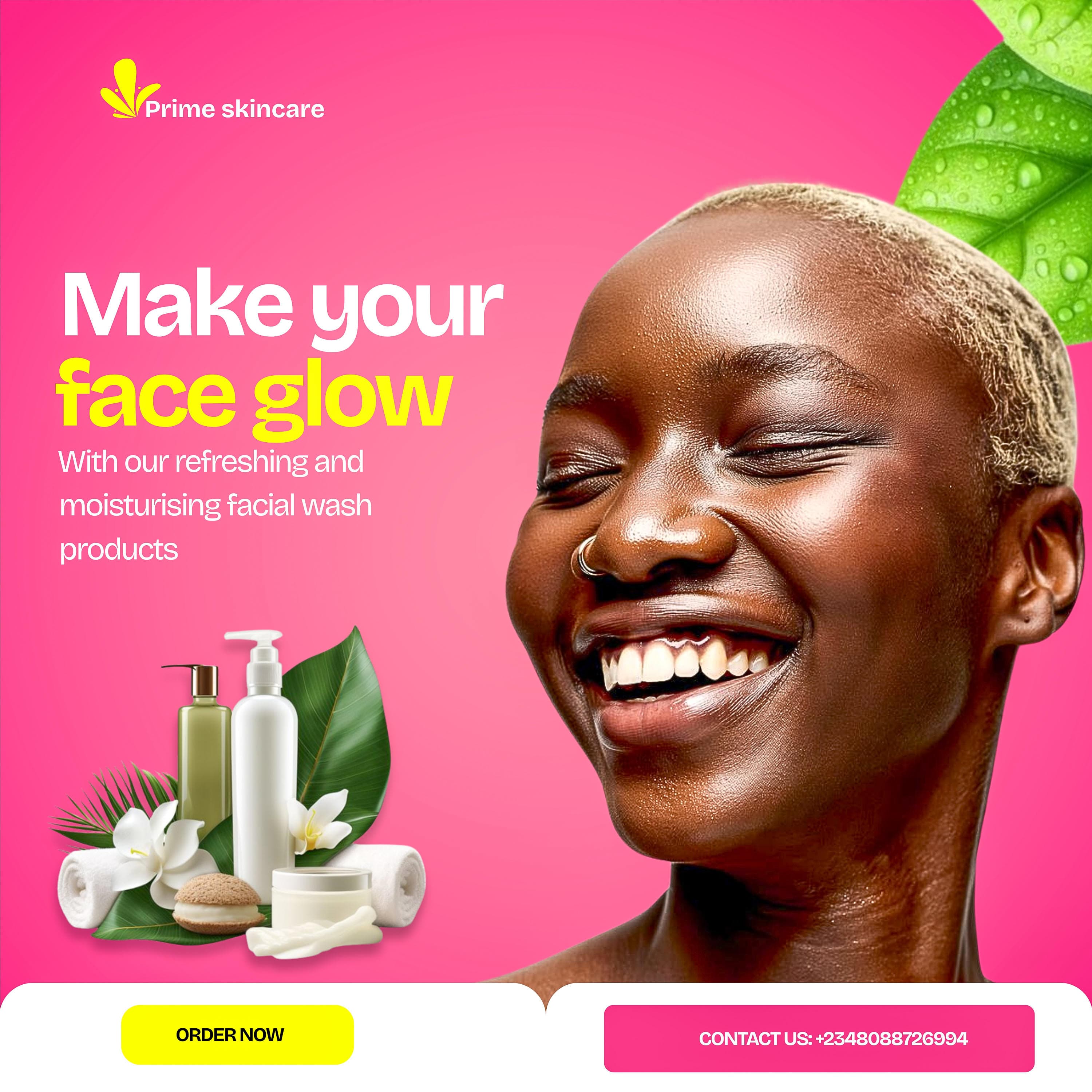 Pink skincare glow promotional Canva flyer